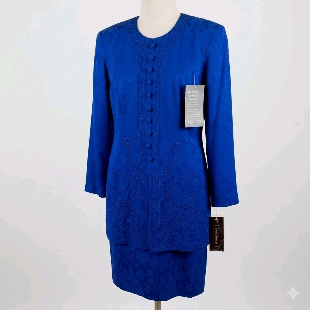 VTG 90s Karin Stevens NWT Royal Blue Floral Jacquard Embroidered Dress Petite 6
